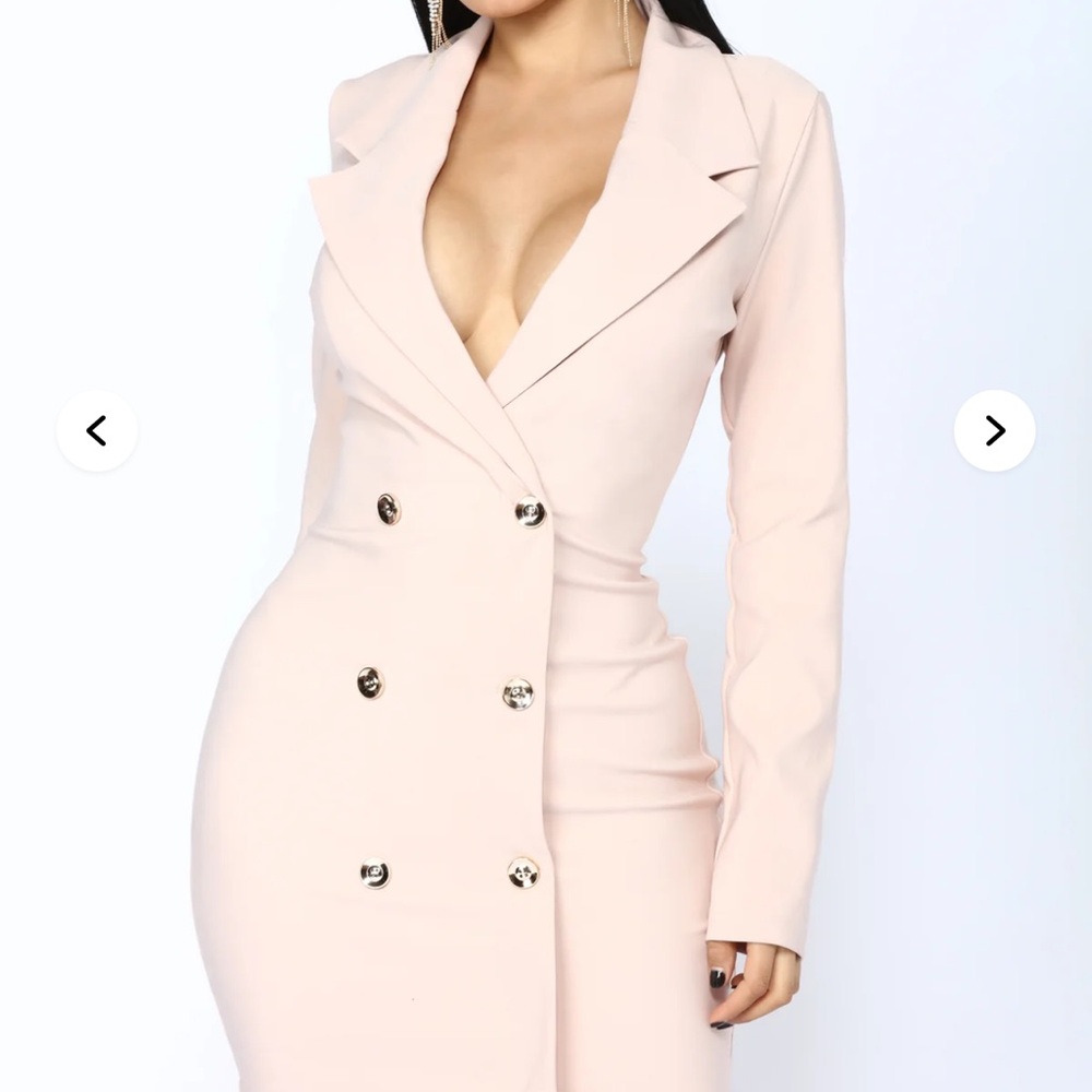 Fashion Nova blush blazer Dress with Plunge Neckline
